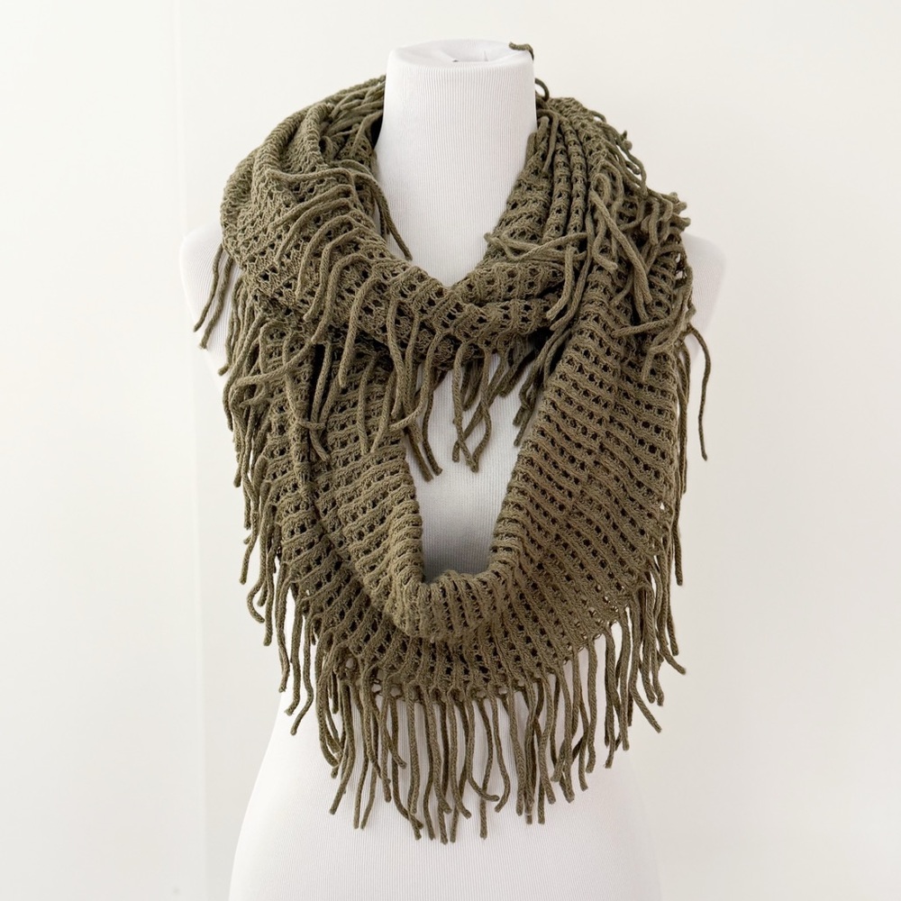 Olive Green Knit Infinity Scarf